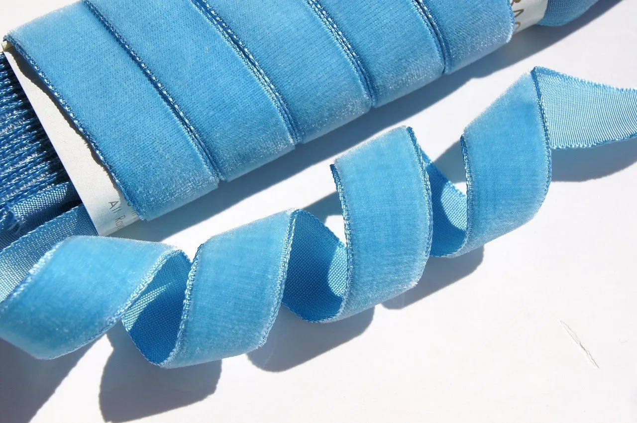 Blue Heaven Velvet Ribbon Vintage from France 16mm