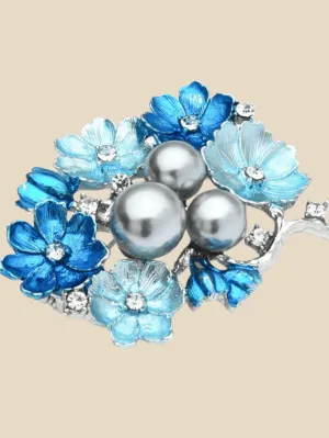 BLUE PEARL FLOWER HIJAB BROOCH