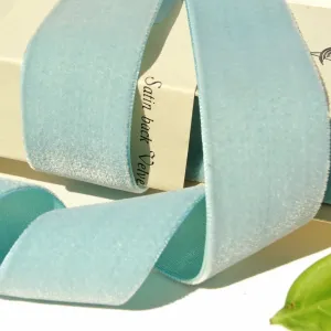 Blue Peppermint Satin Back Velvet Ribbon Vintage from Switzerland 40mm