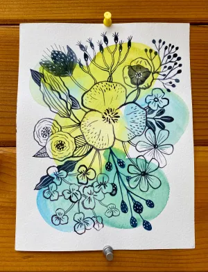 Bluegreen Floral Doodle