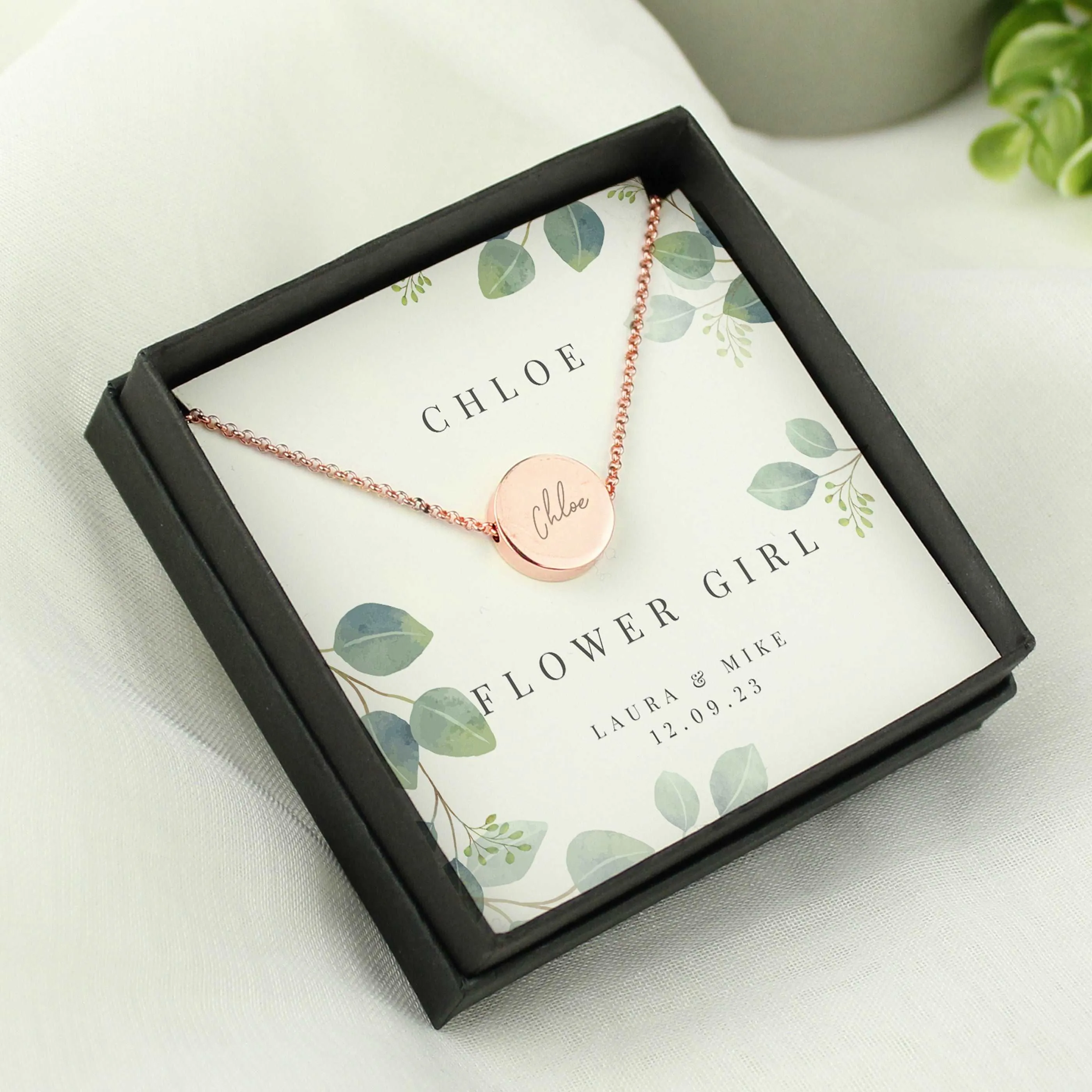 Botanical Sentiment Rose Gold Tone Necklace and Box