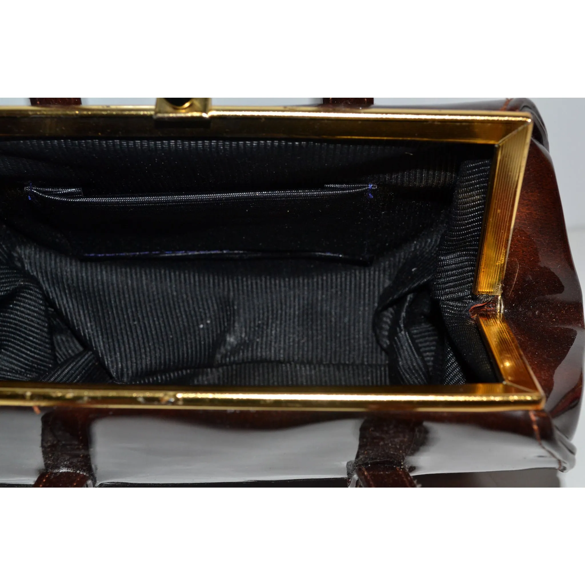 Brown High Gloss Baguette Purse