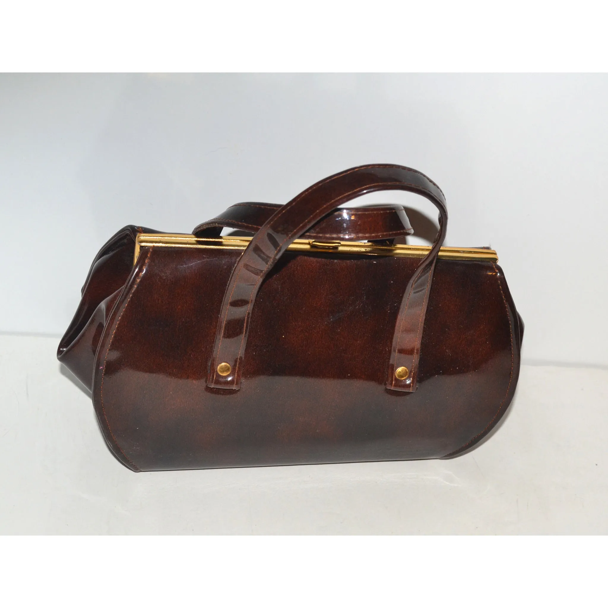 Brown High Gloss Baguette Purse