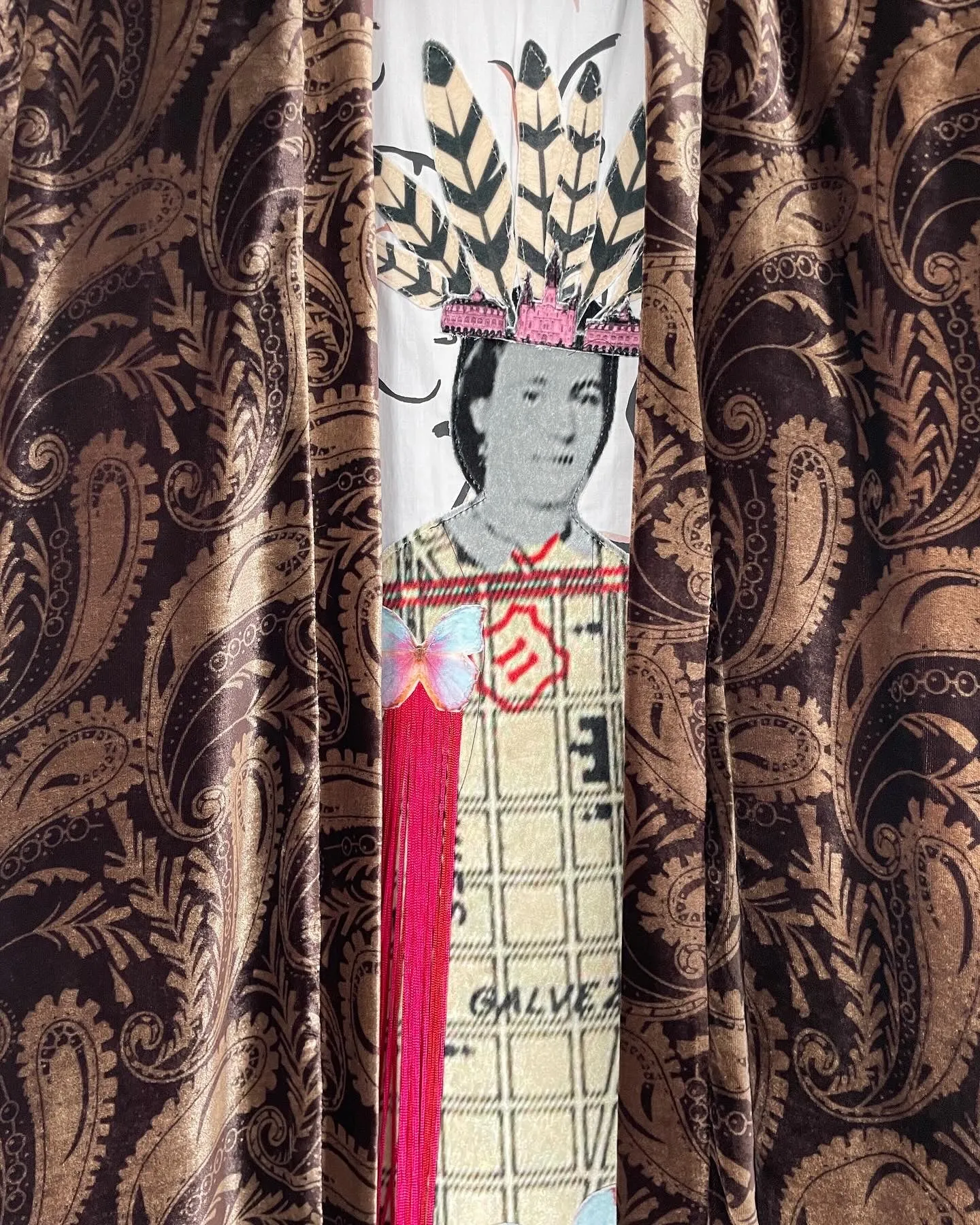 Brown Paisley Velvet Caftan with Henriette DeLille Artwork