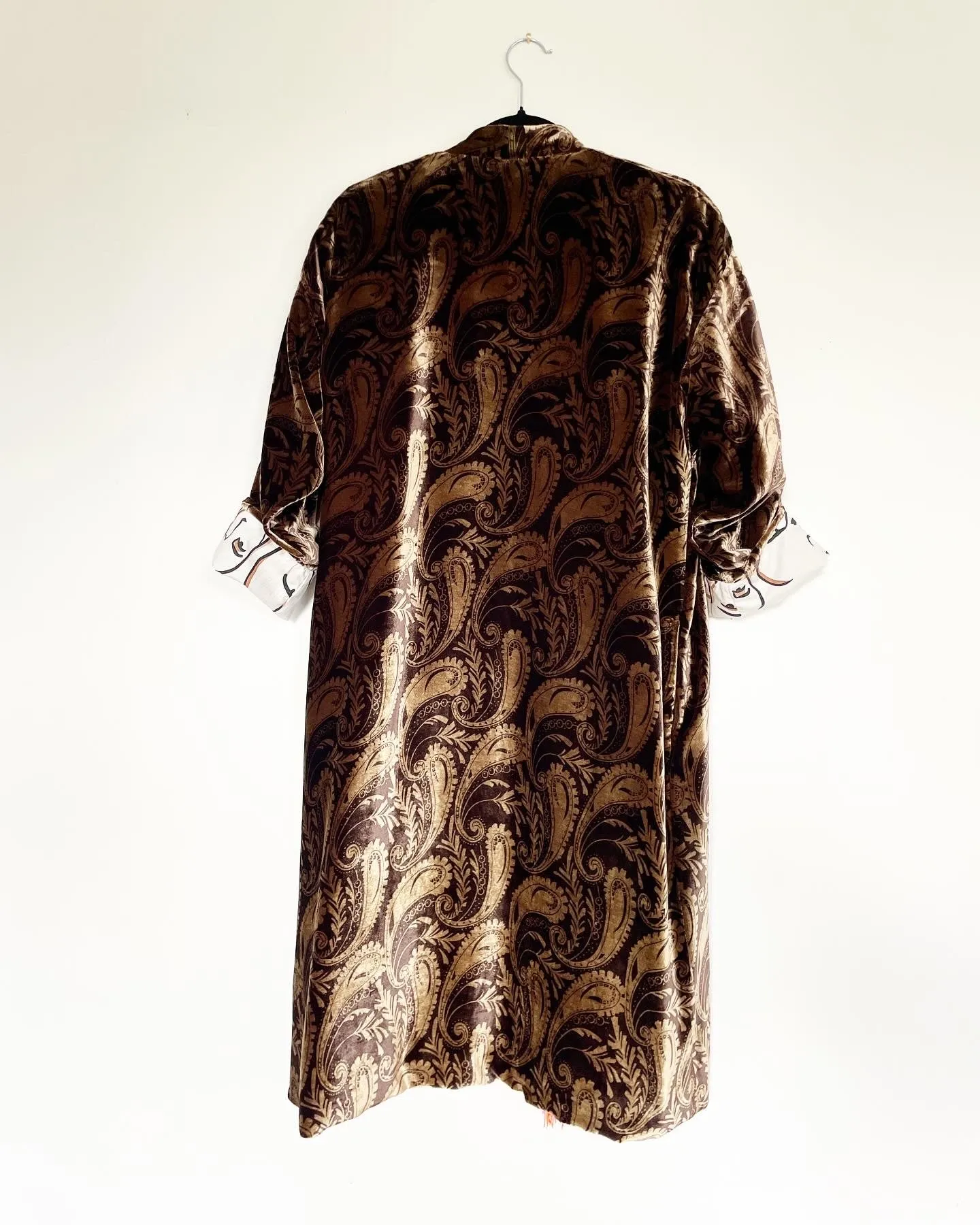 Brown Paisley Velvet Caftan with Henriette DeLille Artwork
