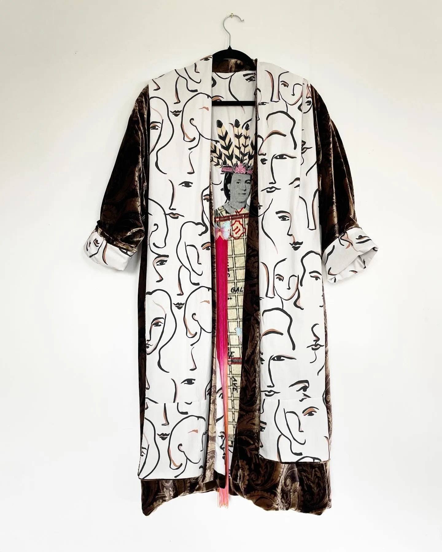 Brown Paisley Velvet Caftan with Henriette DeLille Artwork