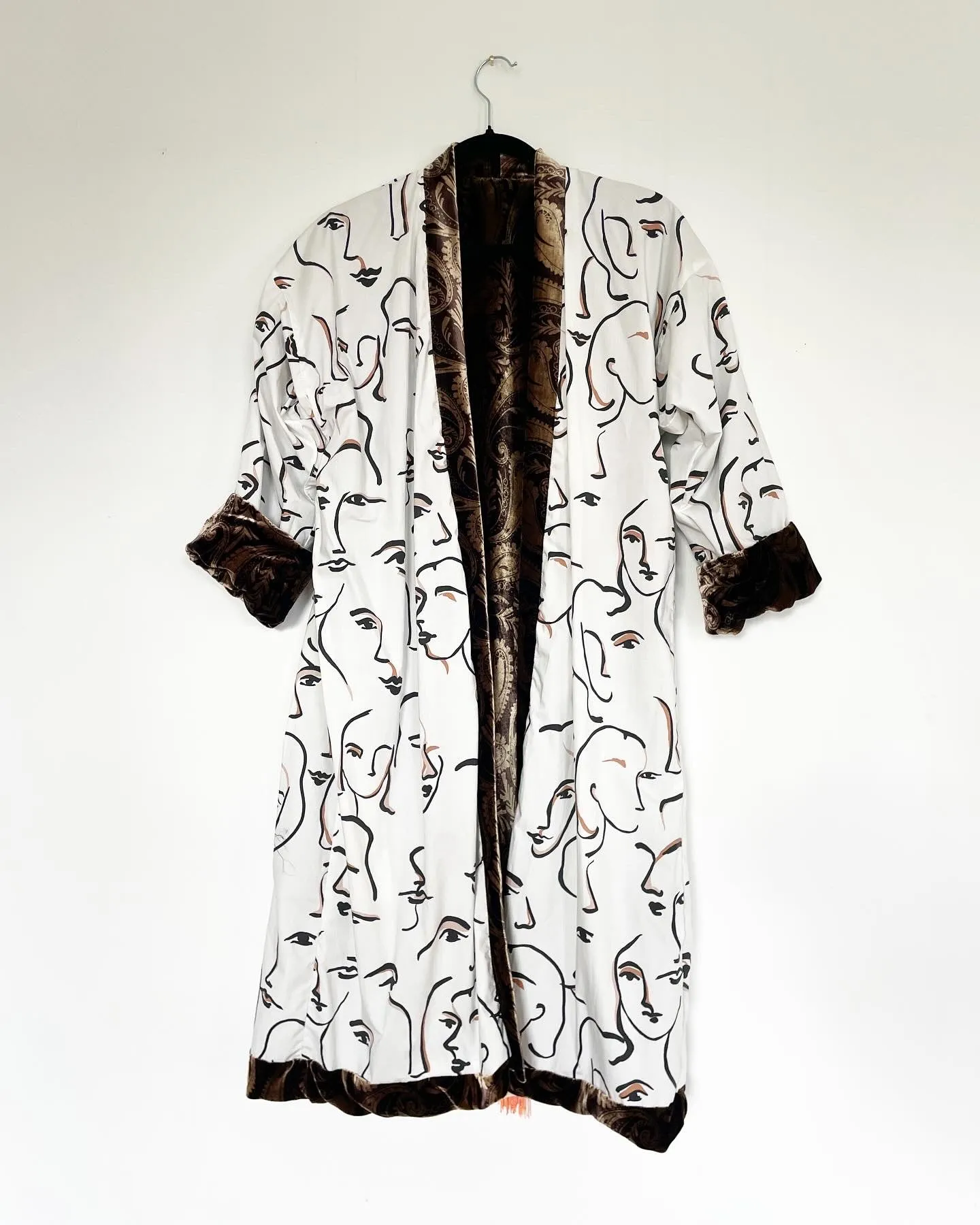 Brown Paisley Velvet Caftan with Henriette DeLille Artwork