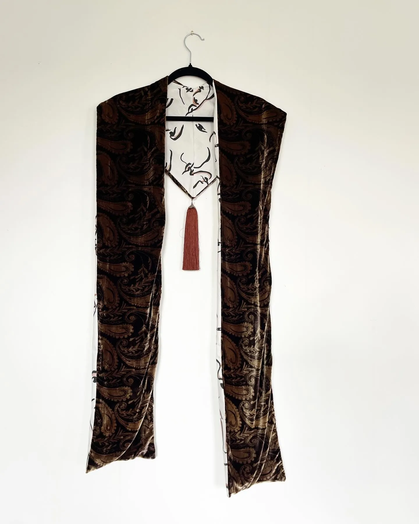 Brown Paisley Velvet Caftan with Henriette DeLille Artwork