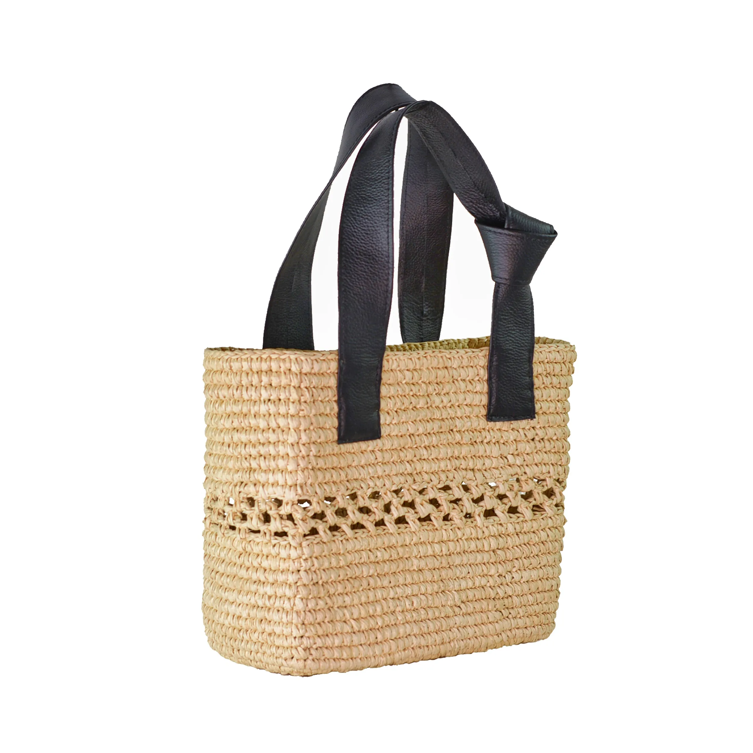 Canasta Calada With Leather Handle and Tied Detail