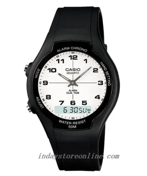 Casio Analog-Digital Men's Watch AW-90H-7B Resin Band Resin Glass