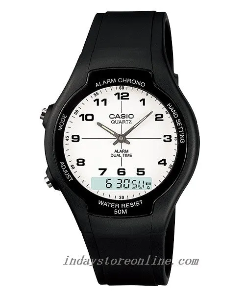 Casio Analog-Digital Men's Watch AW-90H-7B Resin Band Resin Glass