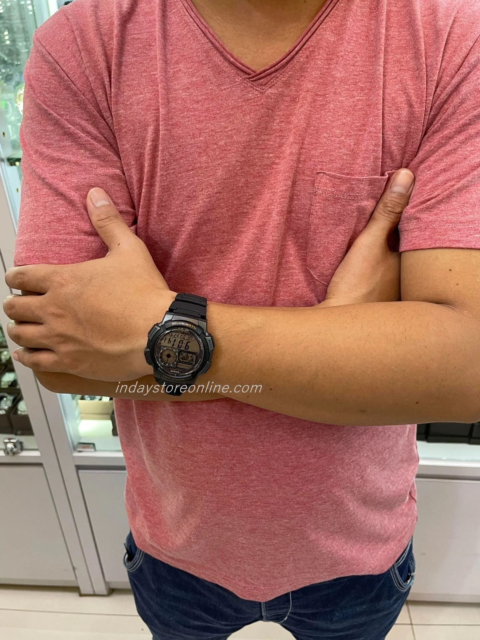 Casio Digital Men's Watch AE-1000W-1A 10-Year Battery Life Black Resin Strap