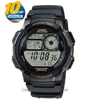 Casio Digital Men's Watch AE-1000W-1A 10-Year Battery Life Black Resin Strap