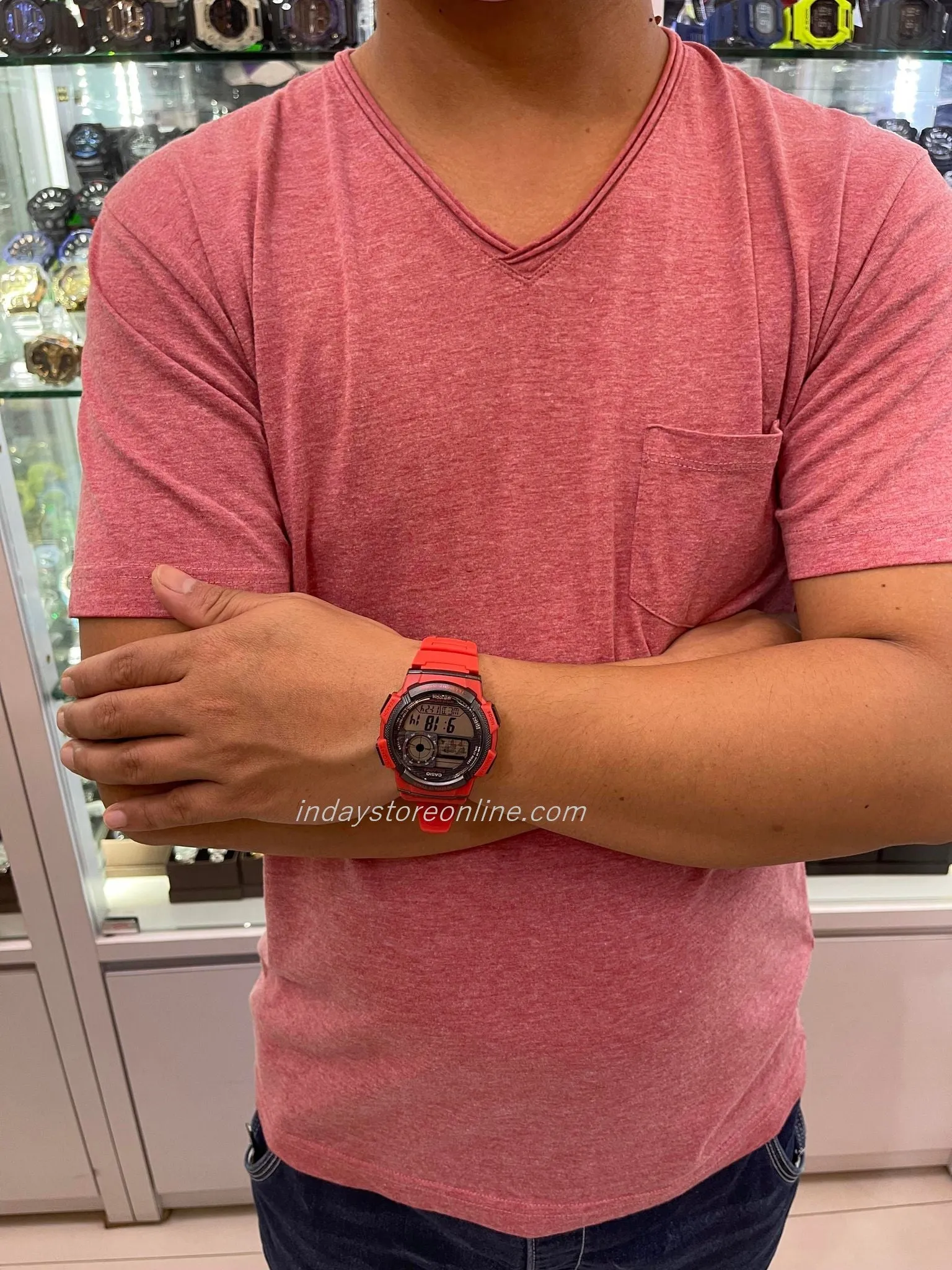 Casio Digital Men's Watch AE-1000W-4A Digital Red Color Resin Band Resin Glass Battery Life: 10 Years