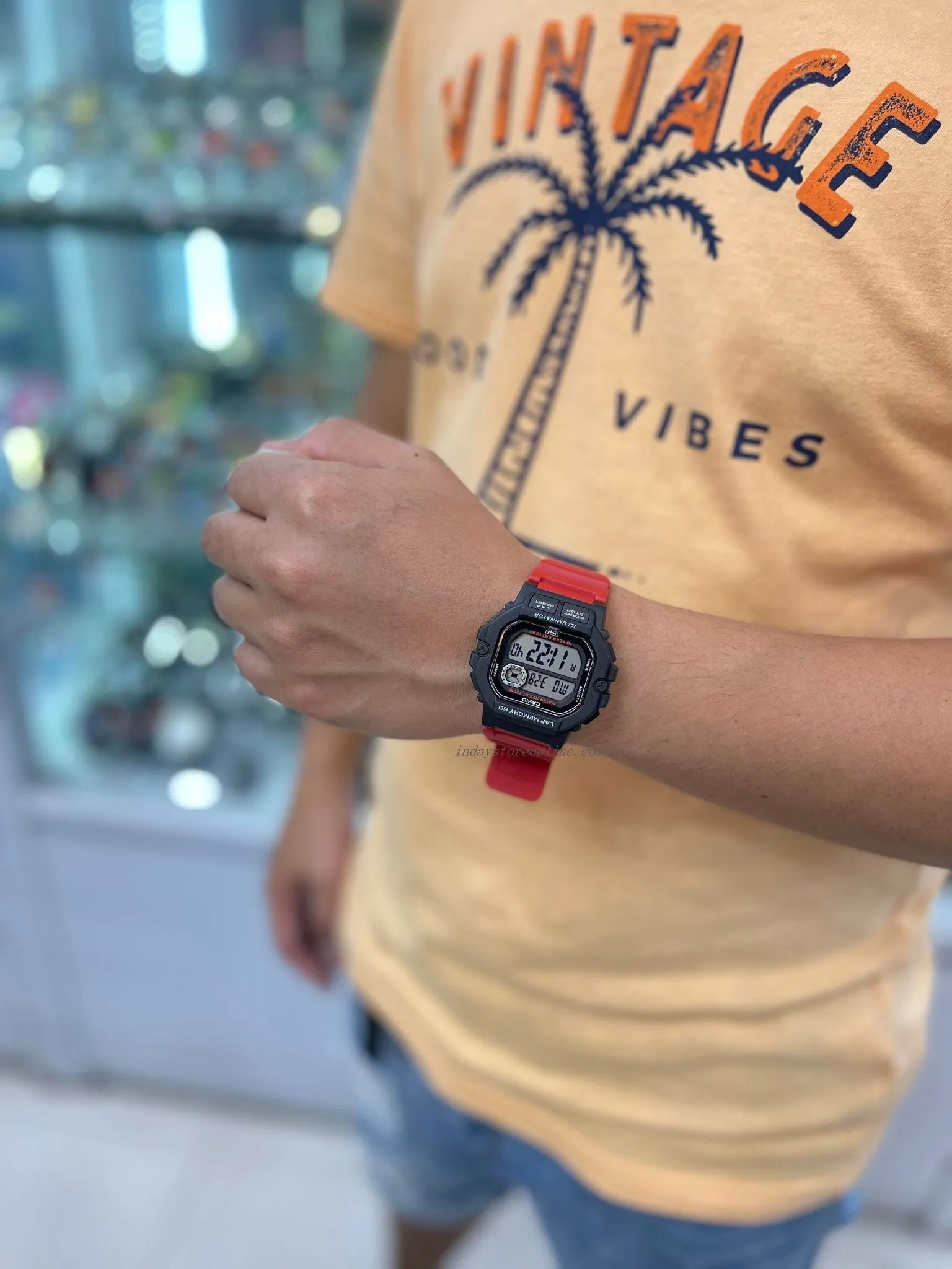 Casio Digital Men's Watch WS-1400H-4A Digital Red Color Resin Band Resin Glass Battery Life: 10 Years