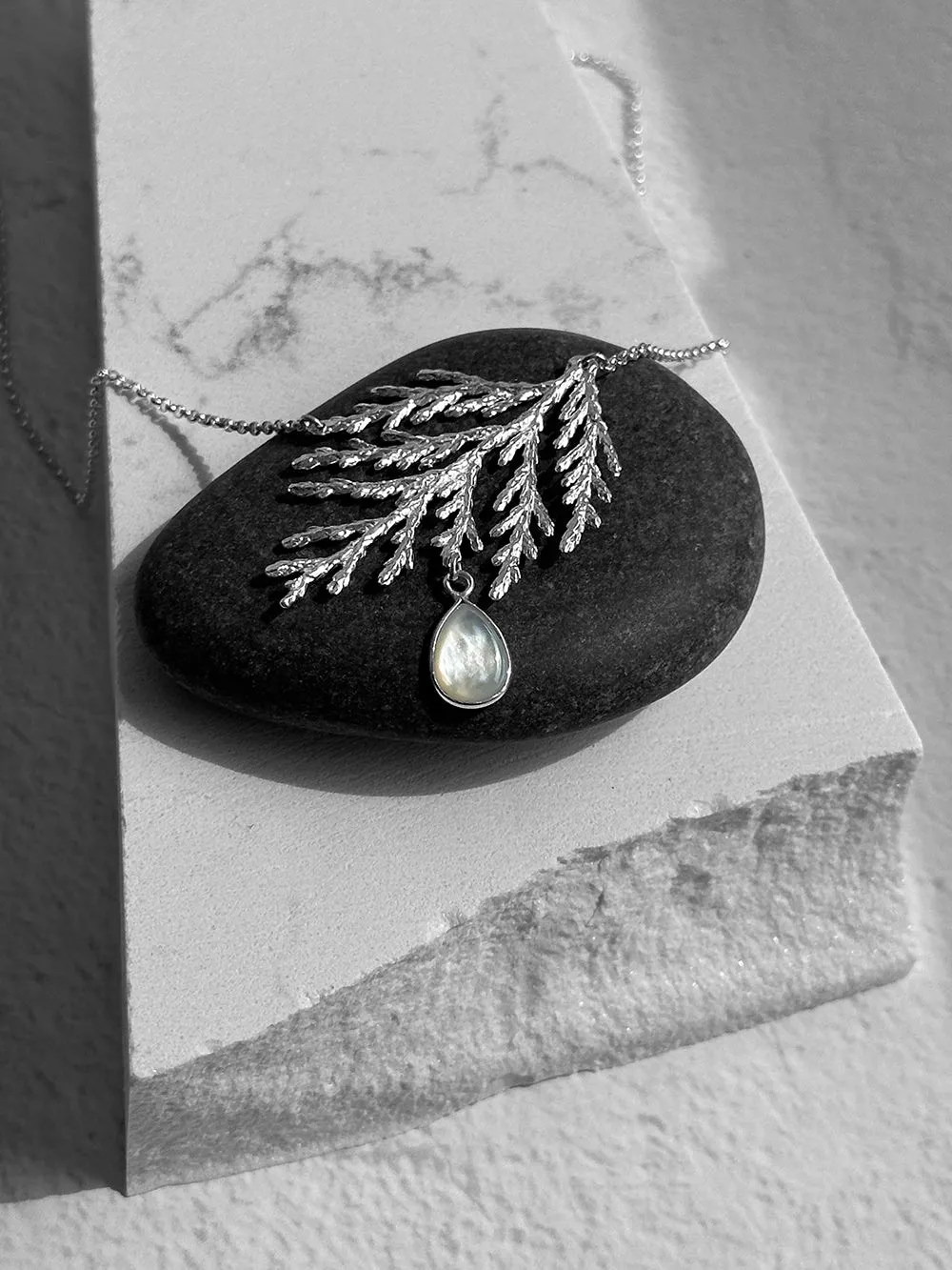 Cedar and Mother of Pearl Necklace