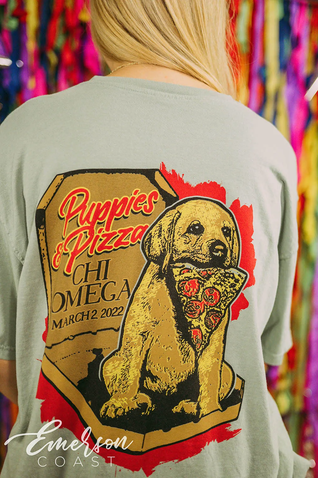 Chi Omega Philanthropy Puppies and Pizza Tee