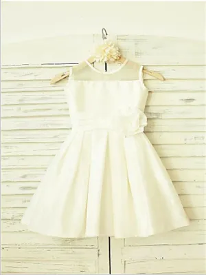 Chiffon Princess Scoop Sleeveless Flower Girl Dresses Tea Length Dress With Hand-made Flower