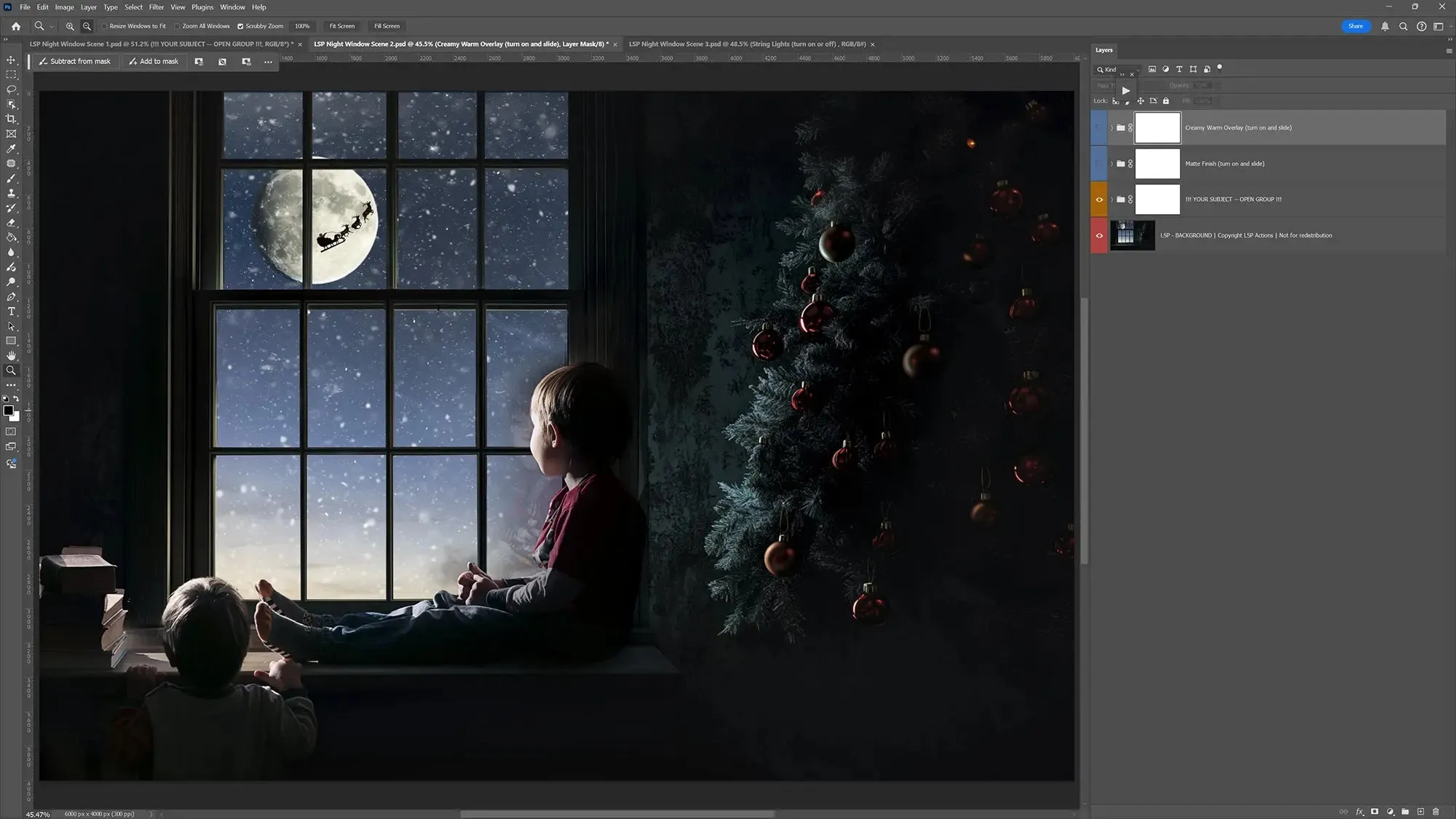 Christmas Window Night Digital Backgrounds Trio