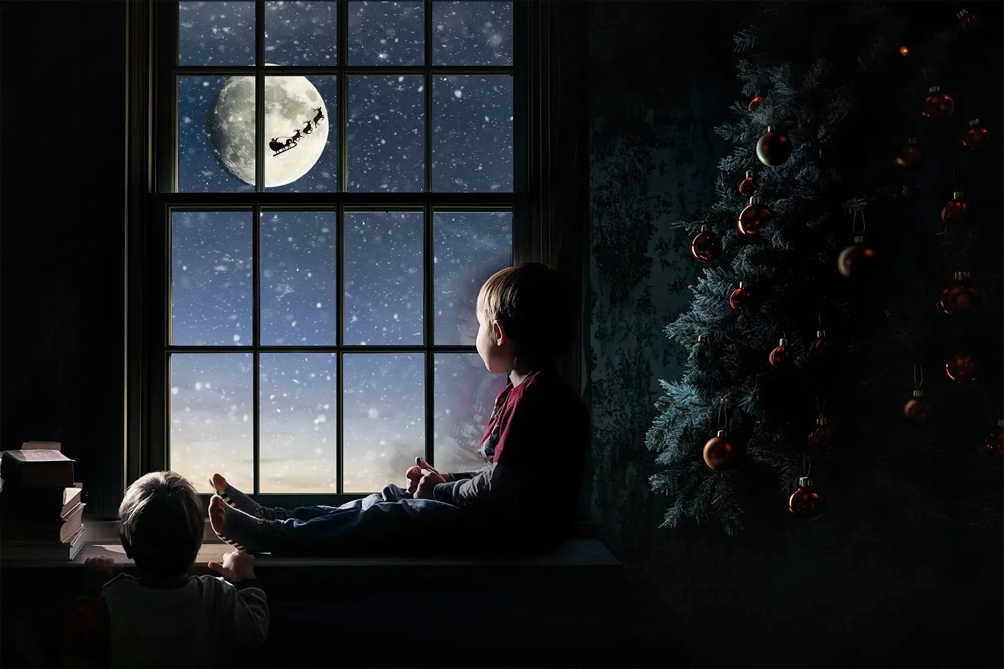 Christmas Window Night Digital Backgrounds Trio