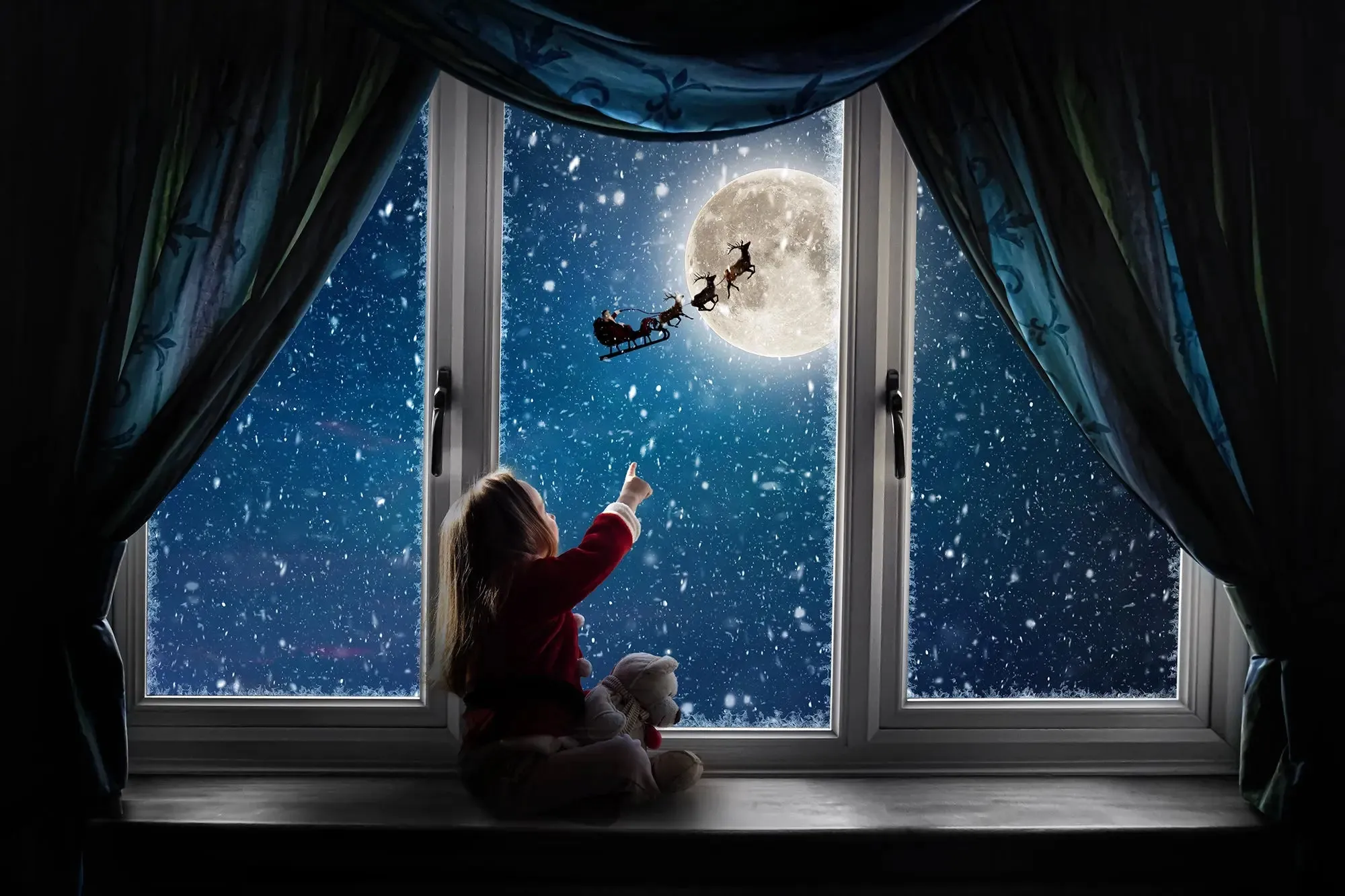 Christmas Window Night Digital Backgrounds Trio