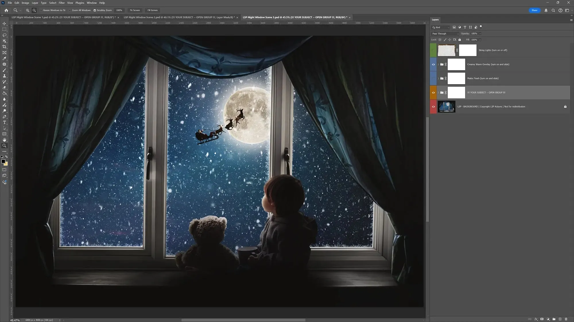 Christmas Window Night Digital Backgrounds Trio