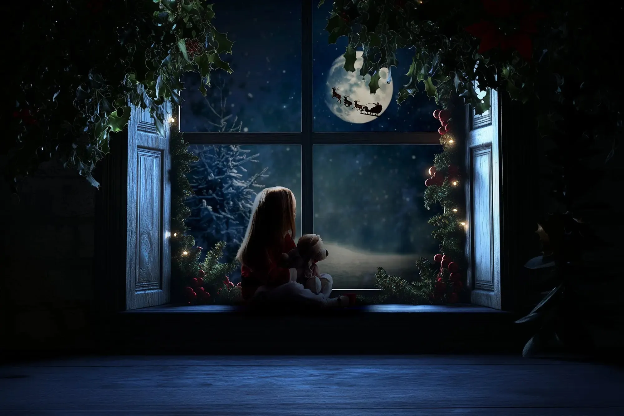 Christmas Window Night Digital Backgrounds Trio