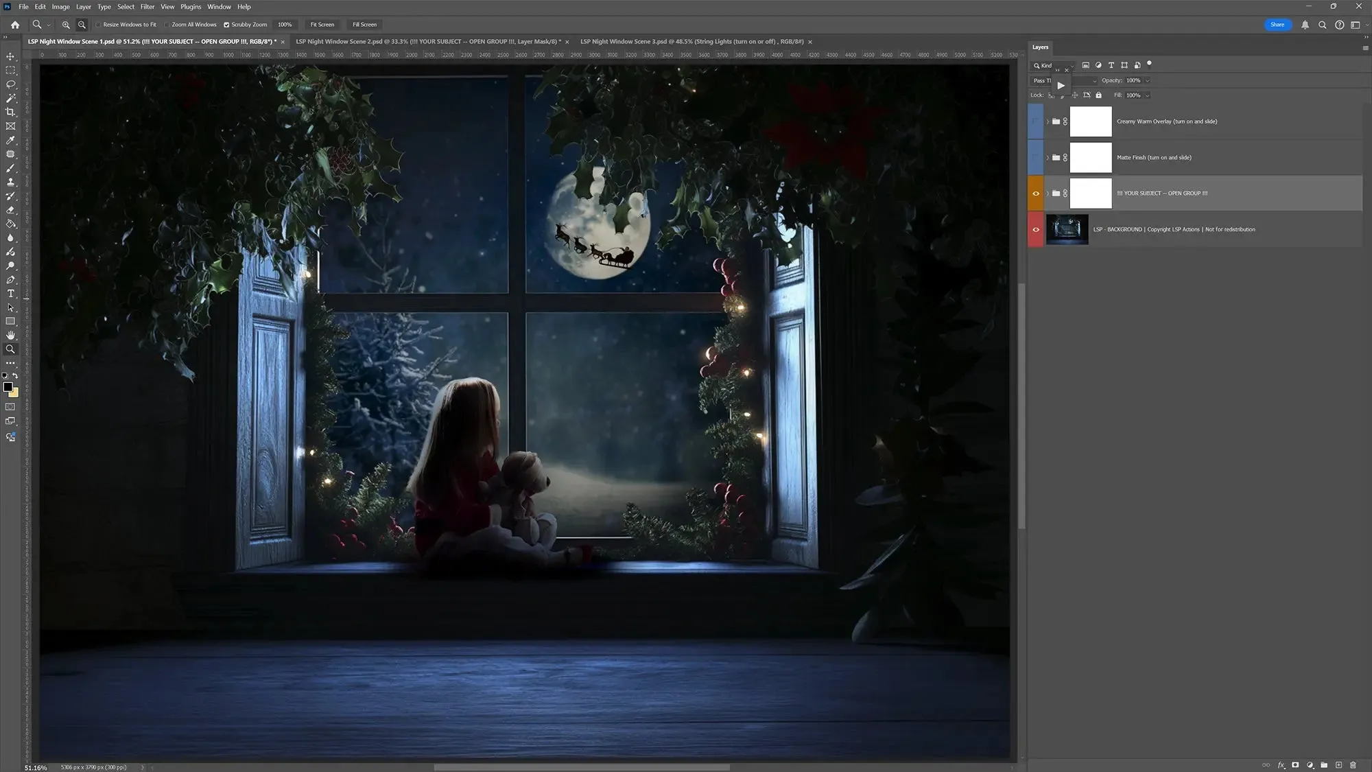 Christmas Window Night Digital Backgrounds Trio