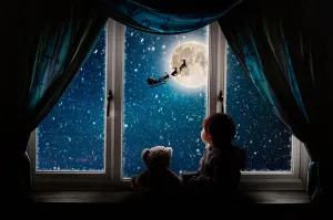 Christmas Window Night Digital Backgrounds Trio