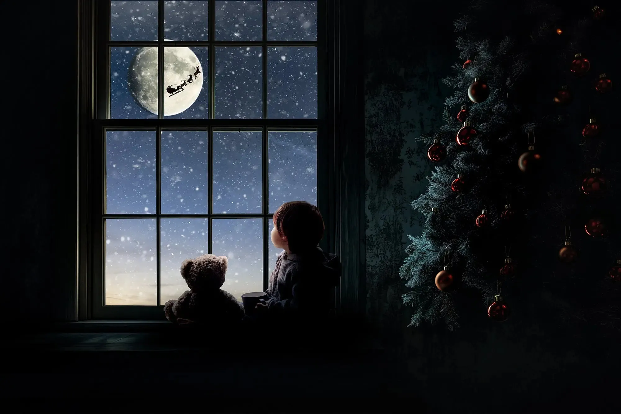 Christmas Window Night Digital Backgrounds Trio