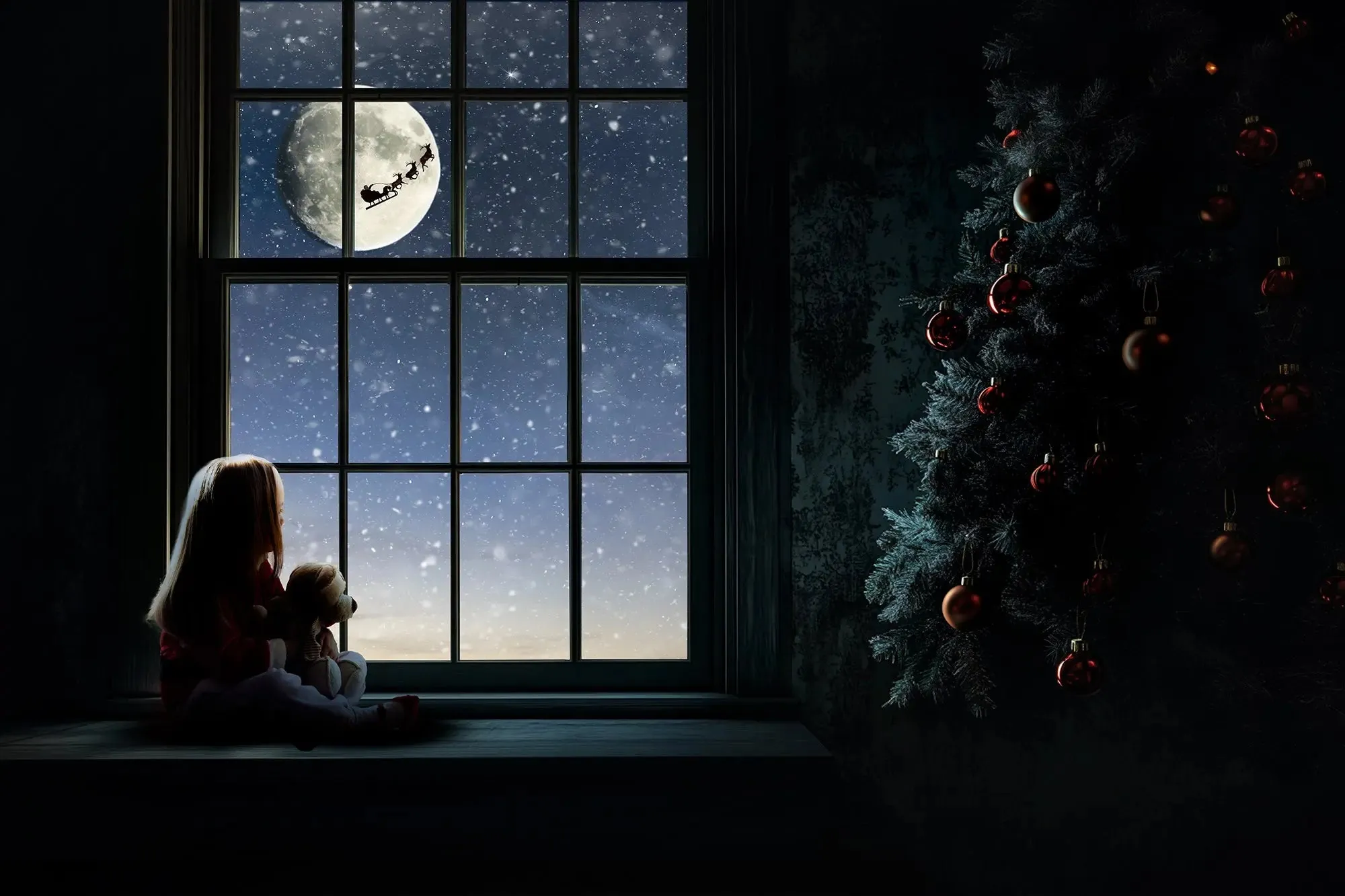 Christmas Window Night Digital Backgrounds Trio