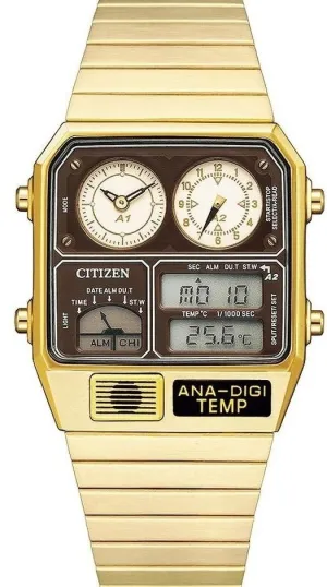Citizen Retro Analog-Digital Temperature Display ANA-DIGI-Temp Gold-Brown JG2103-72X