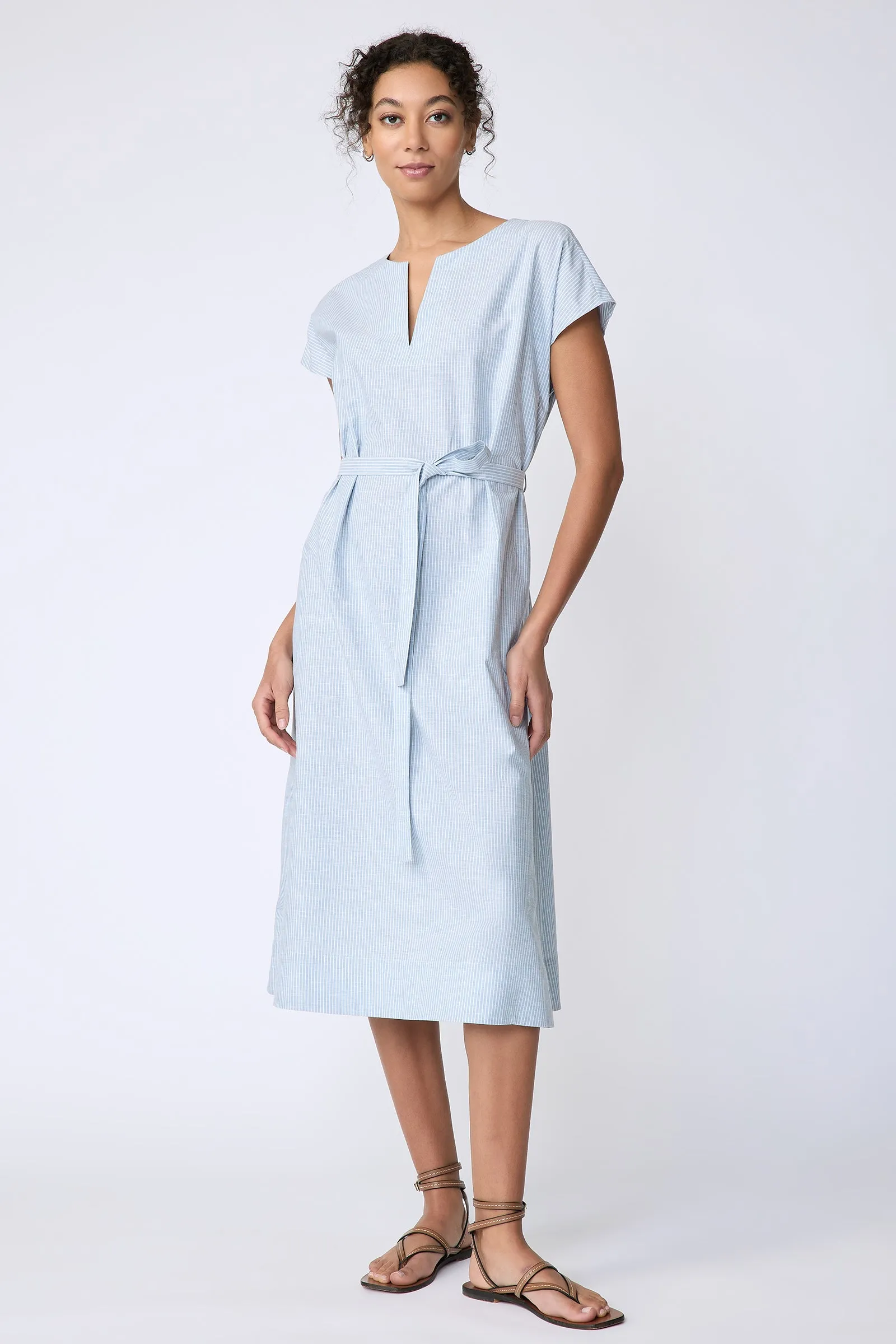 Clara Dress - Light Indigo Stripe
