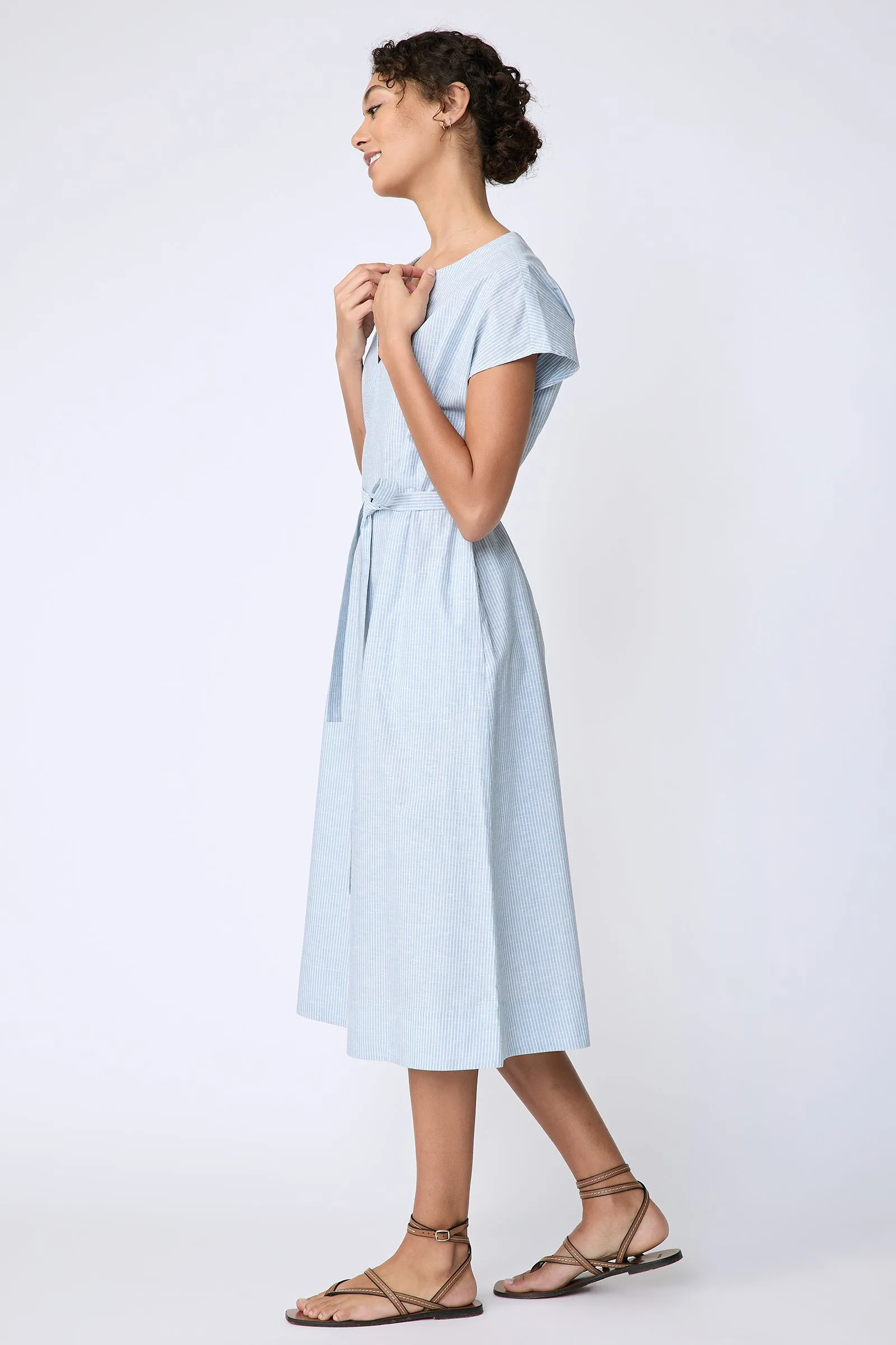 Clara Dress - Light Indigo Stripe