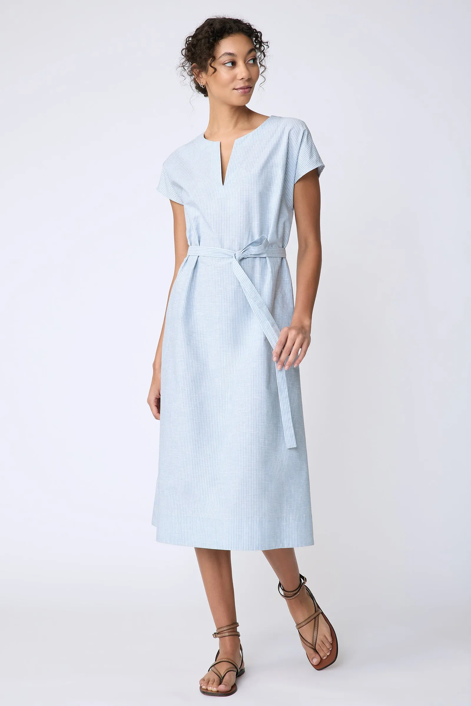 Clara Dress - Light Indigo Stripe