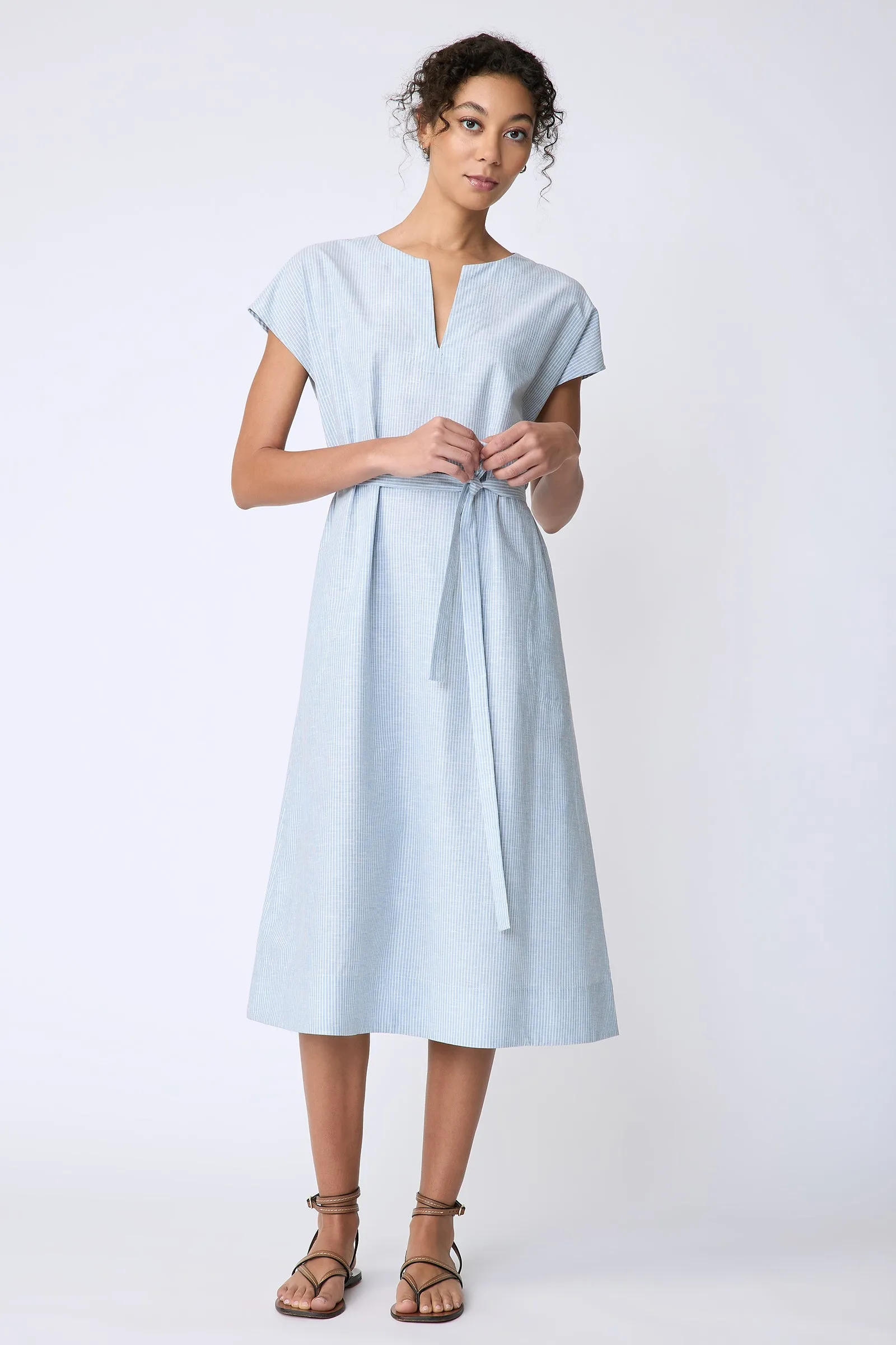 Clara Dress - Light Indigo Stripe