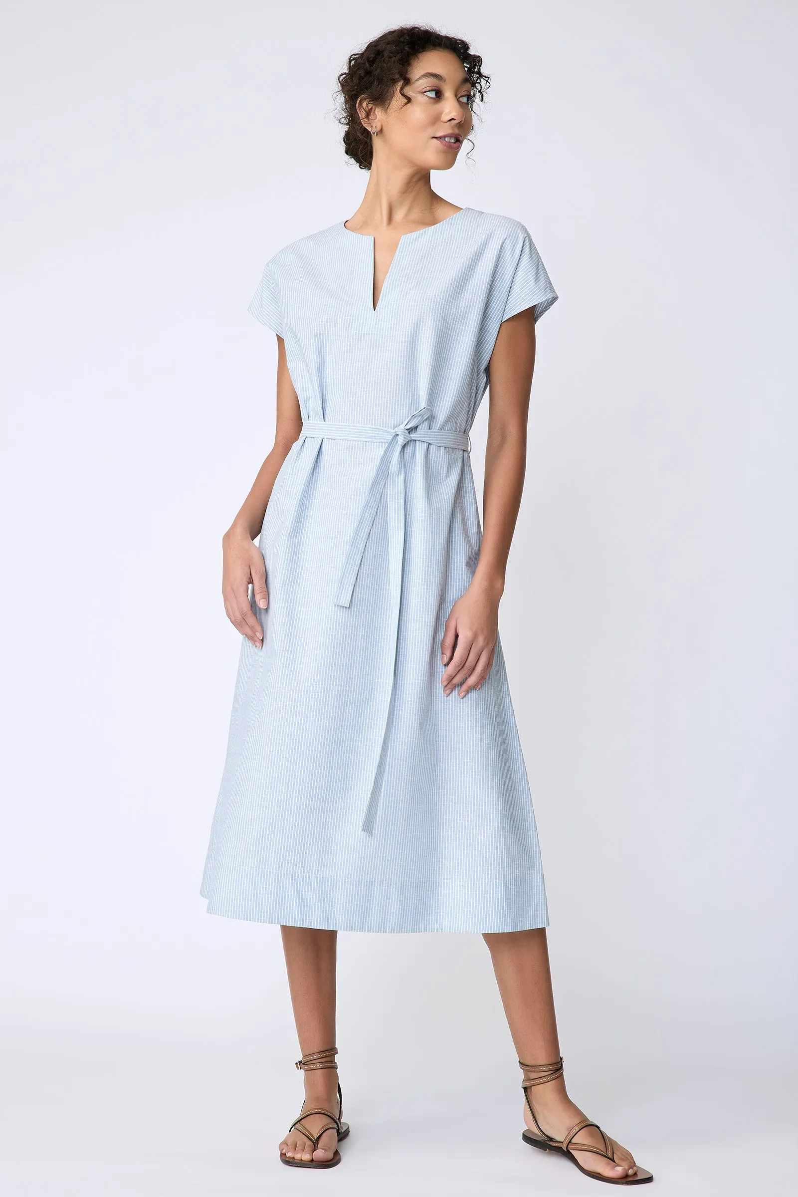 Clara Dress - Light Indigo Stripe