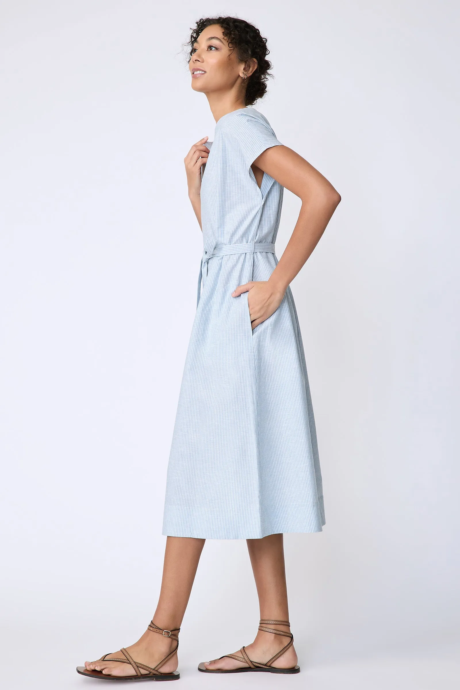 Clara Dress - Light Indigo Stripe