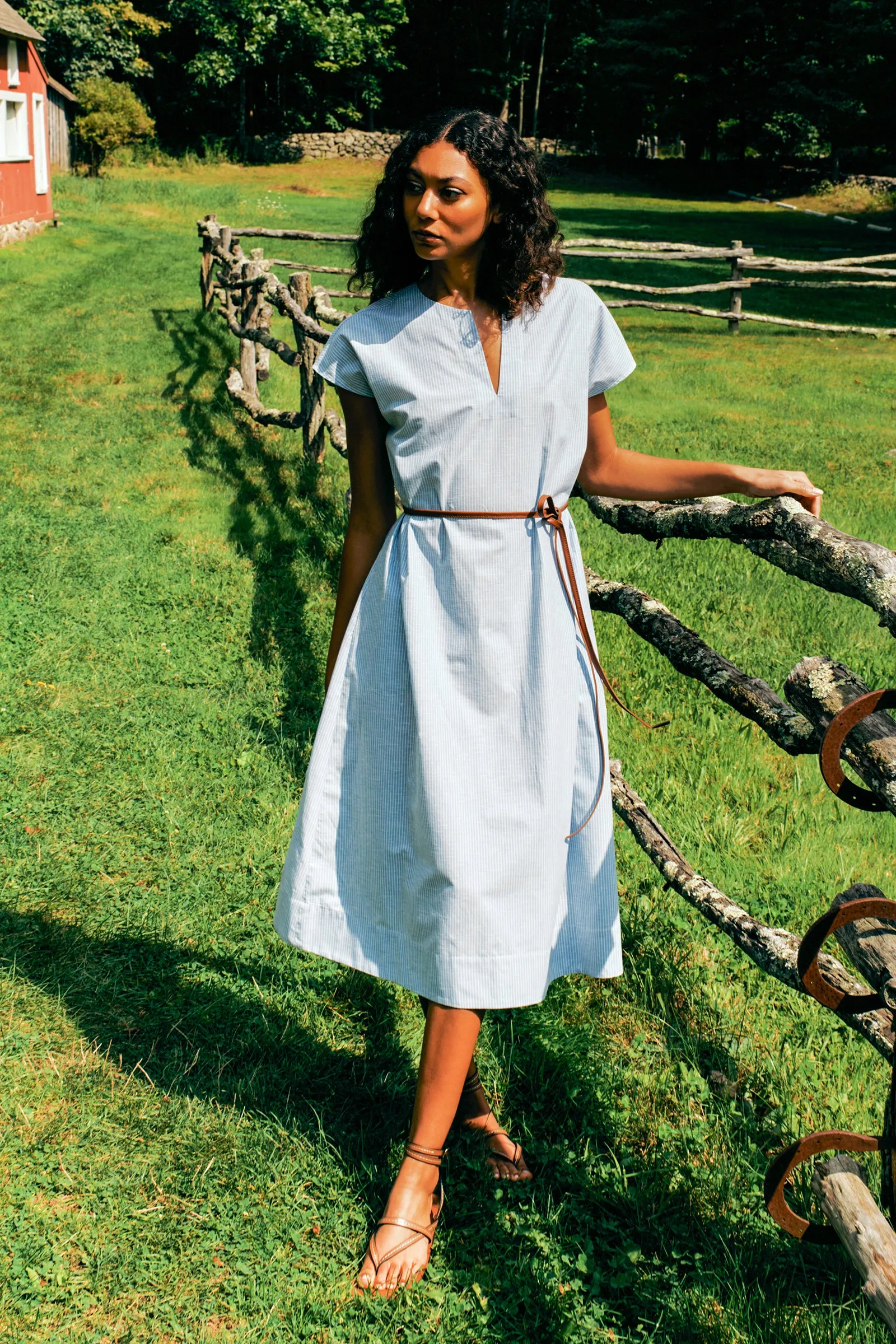 Clara Dress - Light Indigo Stripe