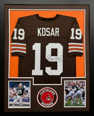 Cleveland Browns Bernie Kosar Hand Signed Autographed Custom Brown Jersey Framed & Double Suede Matted with JSA COA