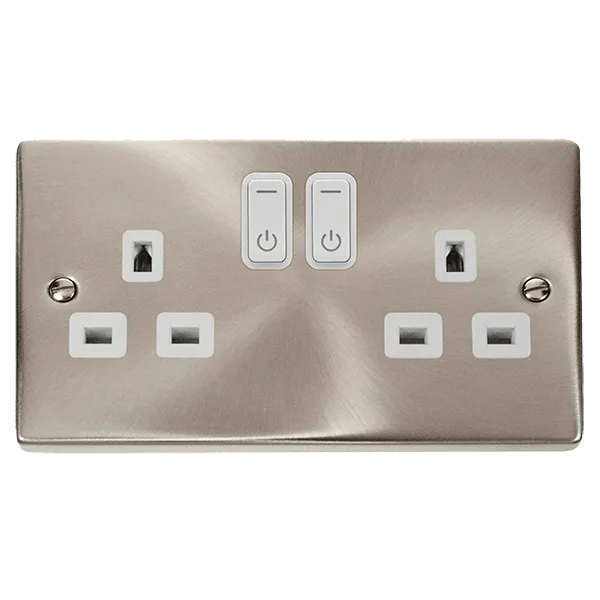 Click Deco VPSC30536WH Victorian Ingot 13A 2G RF Smart Socket - Satin Chrome (White)
