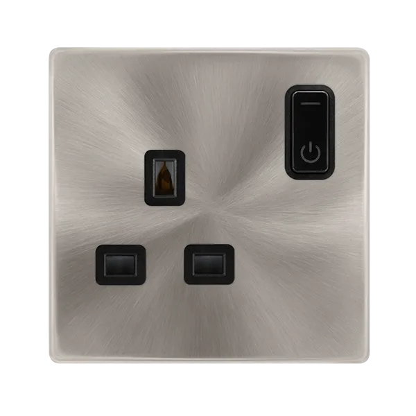 Click Definity Complete SFBS30035BK 13A 1G RF Smart Socket - Brushed Steel - Black Insert