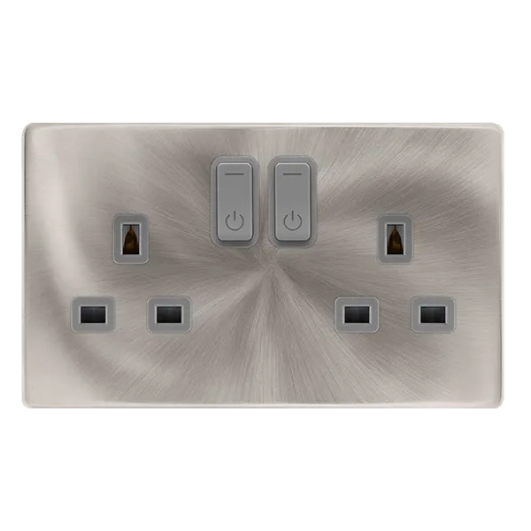 Click Definity Complete SFBS30036GY 13A 2G RF Smart Socket - Brushed Steel - Grey Insert