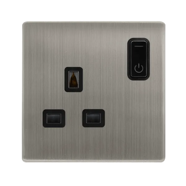 Click Definity Complete SFSS30035BK 13A 1G RF Smart Socket - Stainless Steel - Black Insert