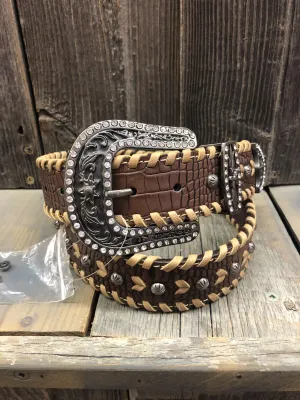 CLN3411402-M Belt Suede Stich Crystal Buckle