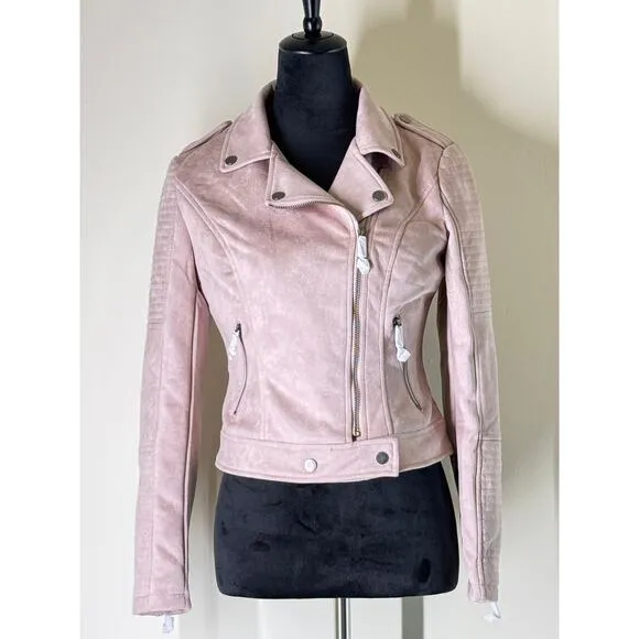 Coalition LA Pastel Dusty Mauve Faux Suede Motorcyle Jacket Sz S NWT