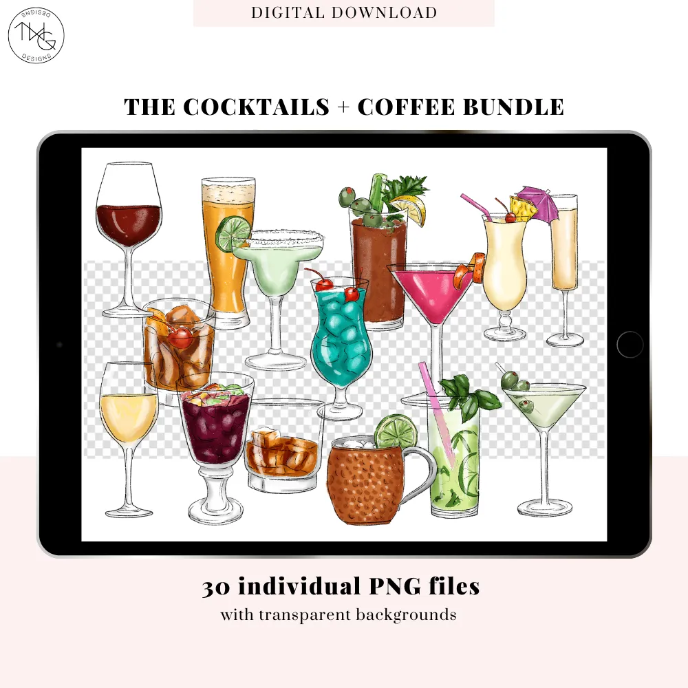 Cocktails   Coffee - Digital Planner Sticker Bundle