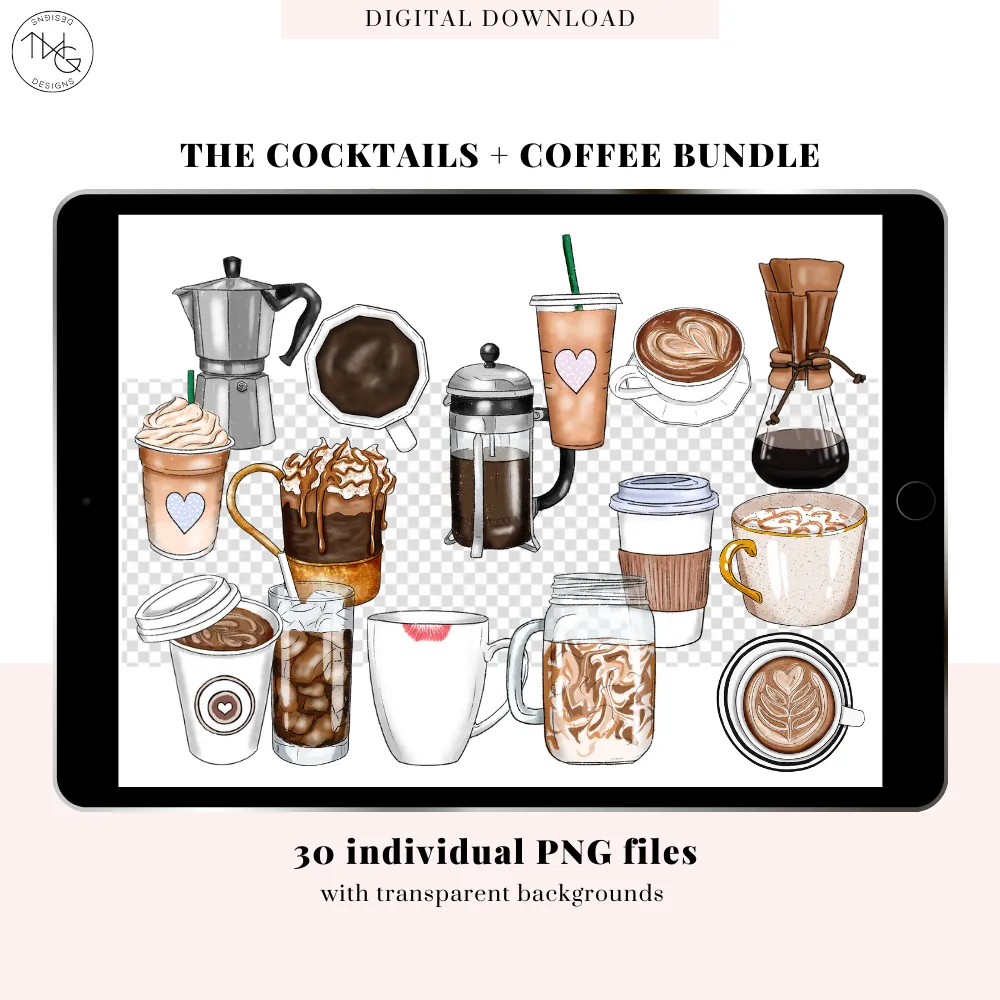 Cocktails   Coffee - Digital Planner Sticker Bundle