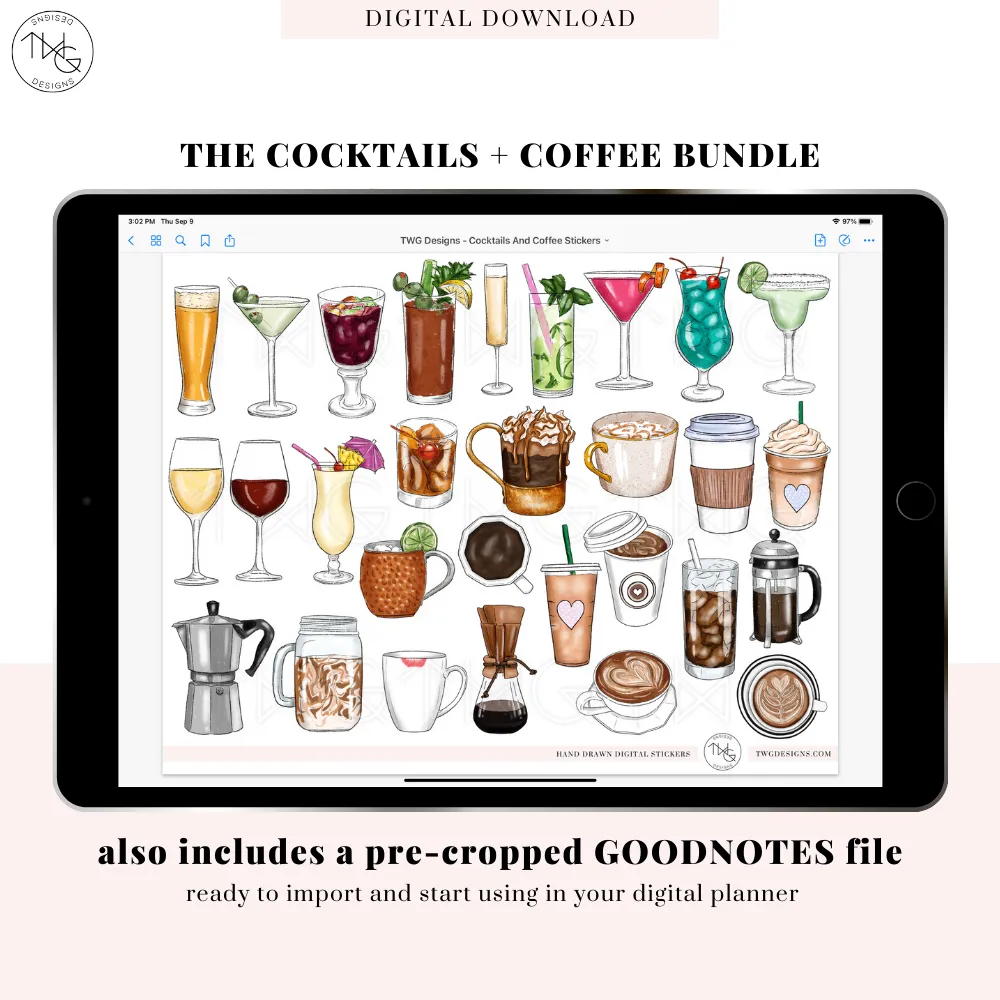 Cocktails   Coffee - Digital Planner Sticker Bundle