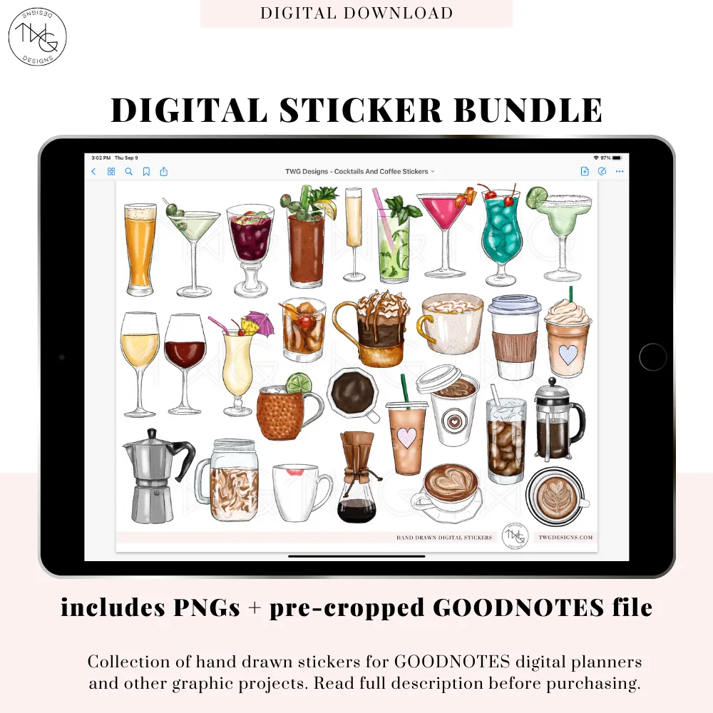 Cocktails   Coffee - Digital Planner Sticker Bundle